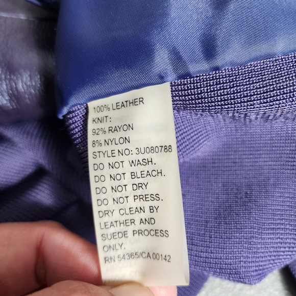 Peter Nygard Petites Purple Faux Leather Knit Jacket Womens L Embellished - Picture 7 of 7